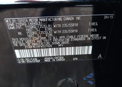 2015 Toyota Rav4 Limited z USA, uszkodzony, nr VIN 2T3DFREVXFW327826